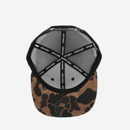 Waxed Frontier Trucker - Black and Camo Duck Boat Patch